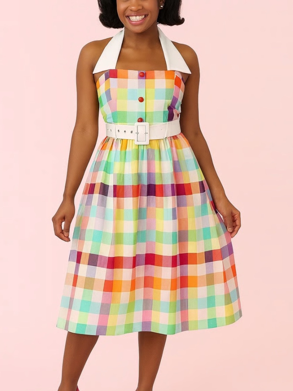 Collectif Waverly Rainbow Gingham Swing Dress